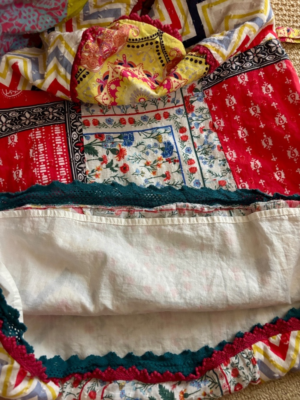 Anthropologie Let Me Be Boho Patchwork Multicolor Women's Peasant Top - Picture 13 of 14